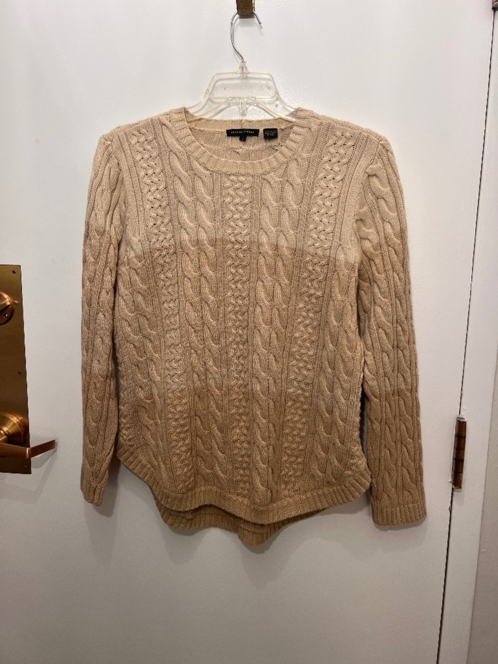JEANNE PIERRE Women Cotton Cable Knit Crew Sweater Gradient Cream/Tan Size L